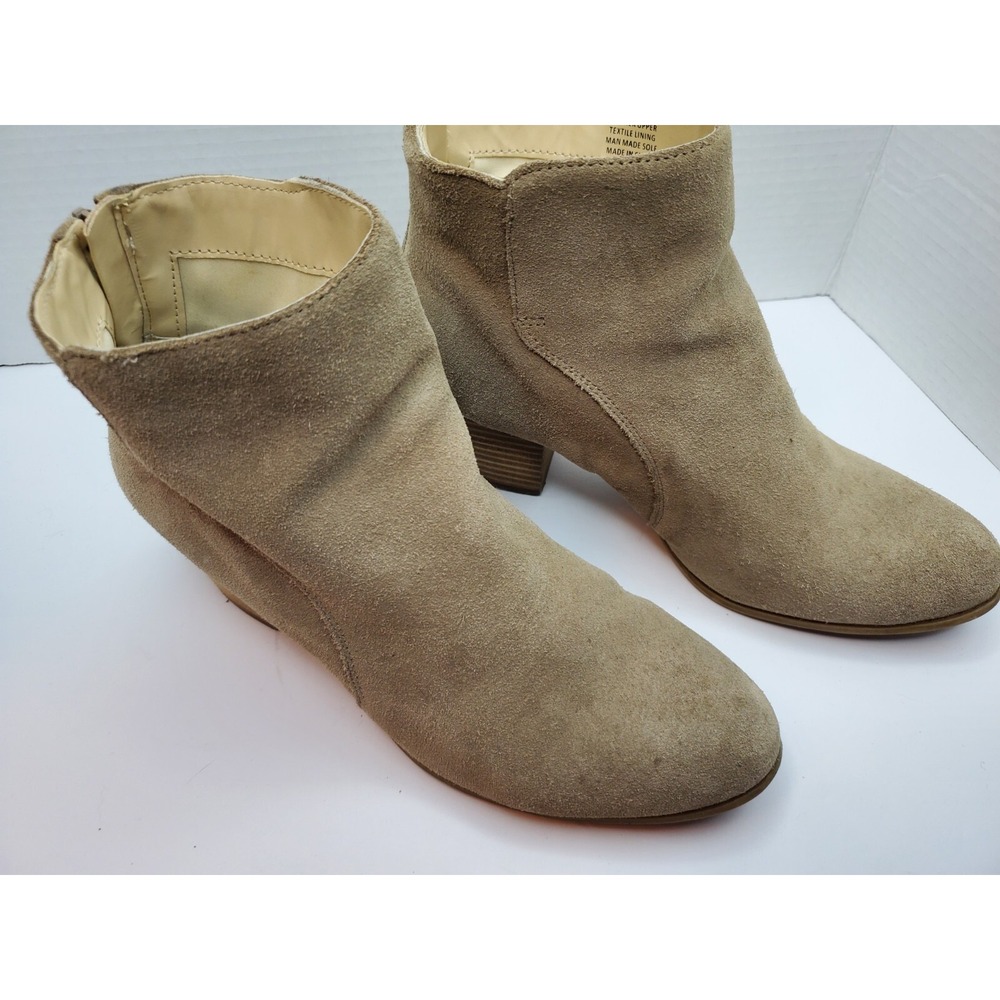 SOLE SOCIETY WOMEN'S TAN SUEDE LEATHER HEEL ZIP ANKLE BOOTS SIZE 9.5M